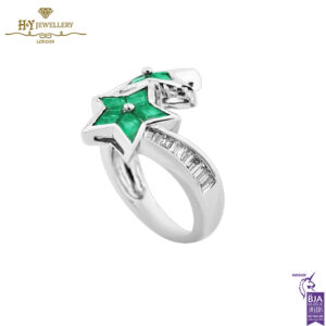 White Gold Lozenge Cut Emerald & Baguette Cut Diamond Ring - 1.61ct-14088