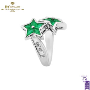 White Gold Lozenge Cut Emerald & Baguette Cut Diamond Ring - 1.61ct-14089