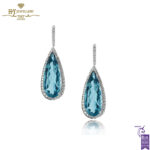 White Gold Pear Cut Blue Topaz & Brilliant Cut Diamond Earring - 15.20ct-0