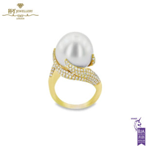 Yellow Gold Pearl & Brilliant Cut Diamond Ring - 2.28ct-0