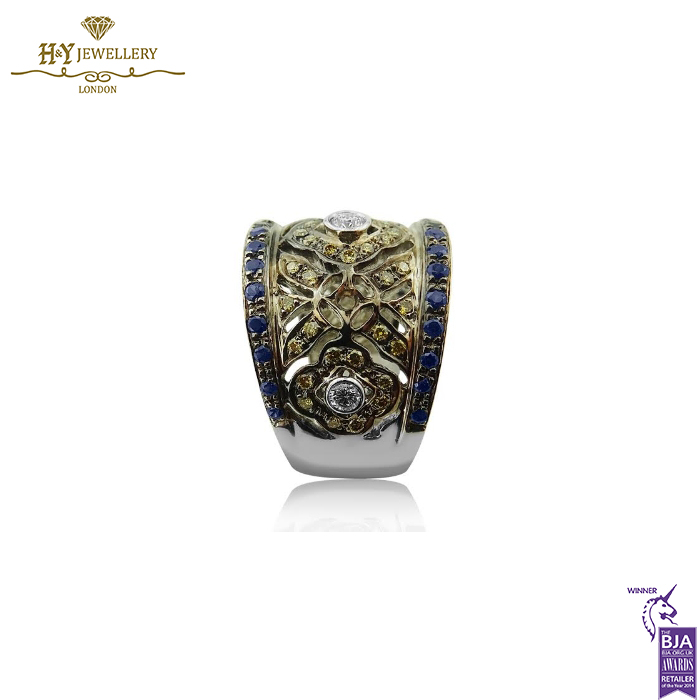 White Gold Brilliant Cut Diamond & Colored Gem Stones Ring - 2.11ct-14101