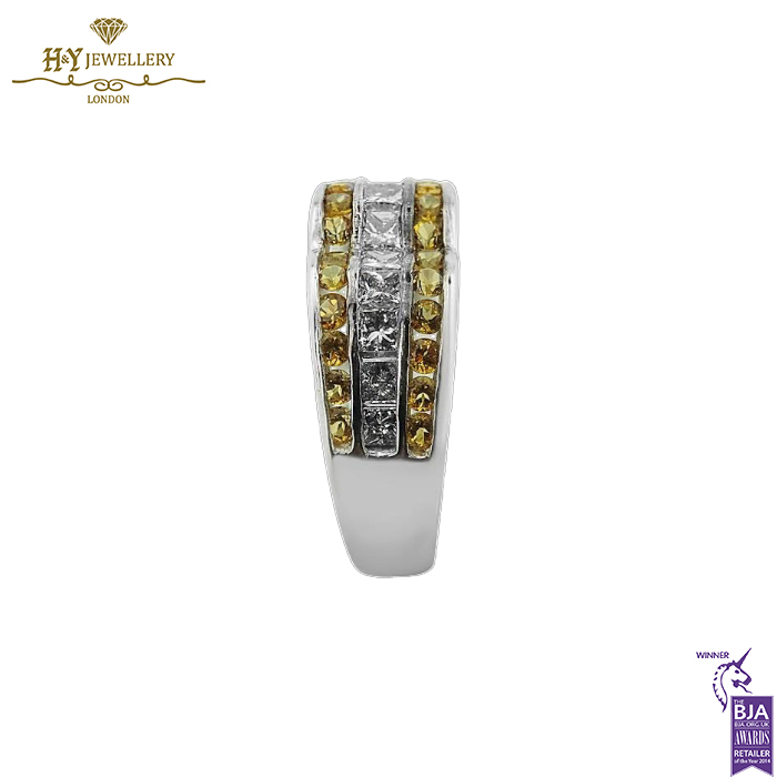 White Gold Princess Cut Diamond & Round Cut Citrine Ring - 1.21ct-14063