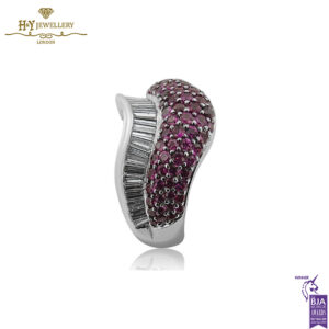 White Gold Baguette Cut Diamond & Round Cut Tourmaline Ring - 5.20ct-14152