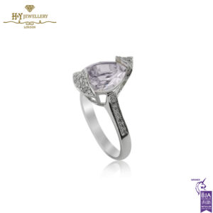 White Gold Pear Cut Faint Pink Amethyst & Brilliant Cut Diamond Ring - 3.59ct-14171