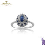 White Gold Oval & Round Brilliant Cut Sapphire with Brilliant Diamond Cut Ring - 0.77ct-0