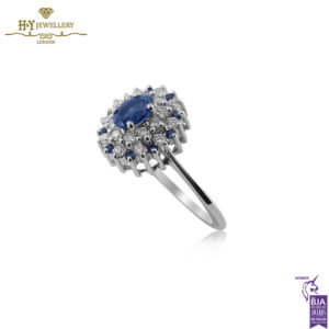 White Gold Oval & Round Brilliant Cut Sapphire with Brilliant Diamond Cut Ring - 0.77ct-14208