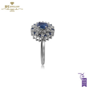 White Gold Oval & Round Brilliant Cut Sapphire with Brilliant Diamond Cut Ring - 0.77ct-14209