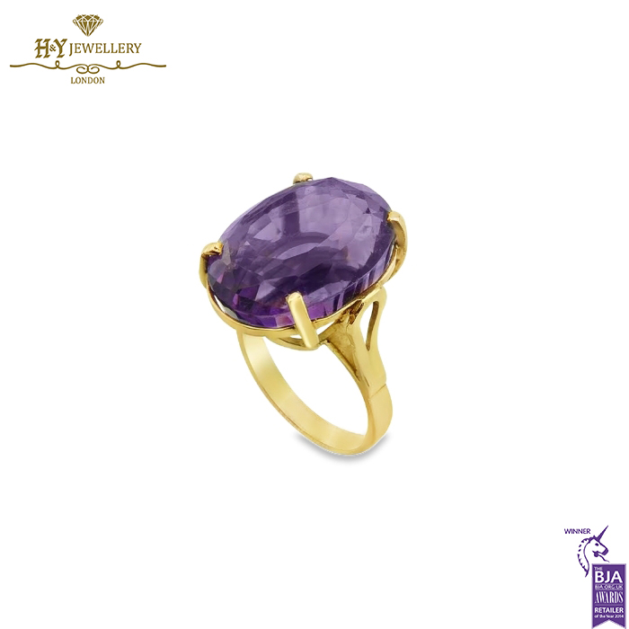 Yellow Gold Oval Cut Large Amethyst Ring - 7.60ct-14277