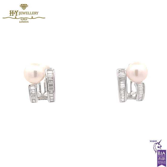 White Gold Pearls & Diamond Earrings - 0.91ct-0
