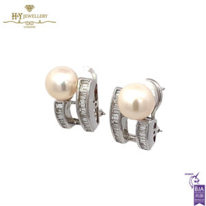 White Gold Pearls & Diamond Earrings - 0.91ct-17368