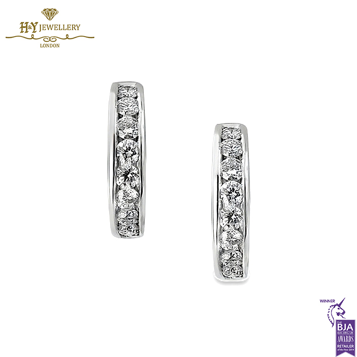 White Gold Brilliant Cut Diamond Small Hoop Earrings - 0.49ct-0