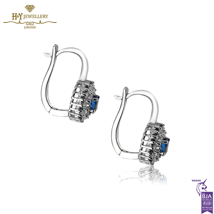 White Gold Oval Cut Sapphire & Brilliant Cut Diamond Earrings - 1.37ct-14475