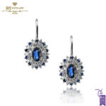 White Gold Oval Cut Sapphire & Brilliant Cut Diamond Earrings - 1.37ct-0