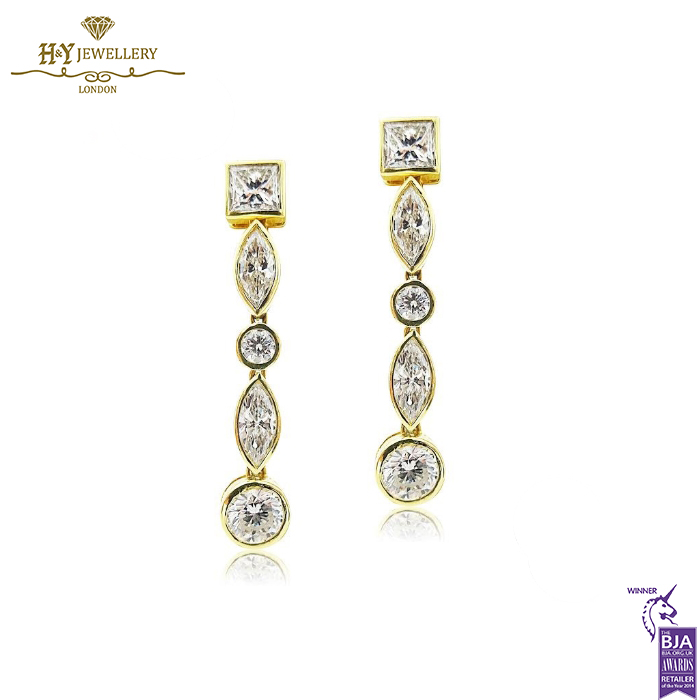 Yellow Gold Mixed Cut Diamond Earrings - 7.00ct -0