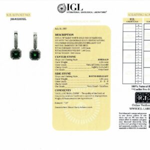 White Gold Emerald Cut Colombian Emerald & Brilliant Cut Diamond Earrings - 4.49ct-4658
