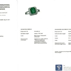 White Gold Emerald Cut Bluish Green Emerald & Round Brilliant Cut Ring - 3.50ct-10850