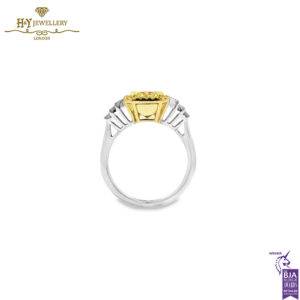 White Gold Radiant Cut Fancy Yellow Diamond & Tapered Cut Diamond Ring - 3.14ct-13970
