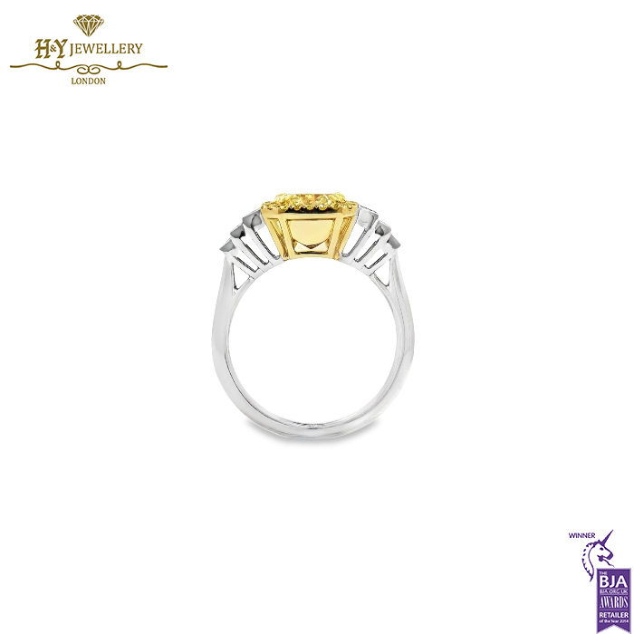 White Gold Radiant Cut Fancy Yellow Diamond & Tapered Cut Diamond Ring - 3.14ct-13970