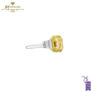 White Gold Radiant Cut Fancy Yellow Diamond & Tapered Cut Diamond Ring - 3.14ct-13971
