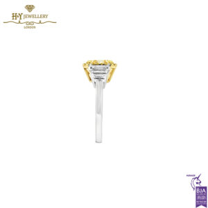 White Gold Radiant Cut Fancy Yellow Diamond & Tapered Cut Diamond Ring - 3.14ct-13973