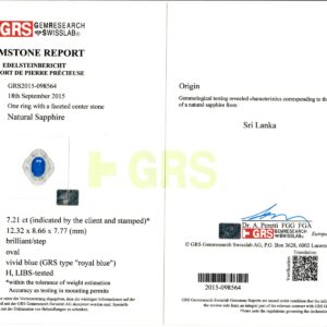 White Gold Oval Cut Vivid Blue Royal Sapphire & Emerald Cut Diamond Ring - 10.41ct-10787