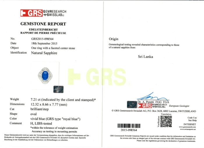 White Gold Oval Cut Vivid Blue Royal Sapphire & Emerald Cut Diamond Ring - 10.41ct-10787