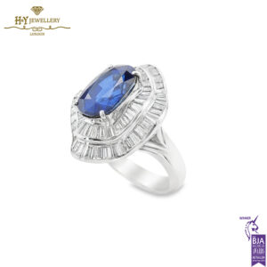 White Gold Oval Cut Vivid Blue Royal Sapphire & Emerald Cut Diamond Ring - 10.41ct-13950