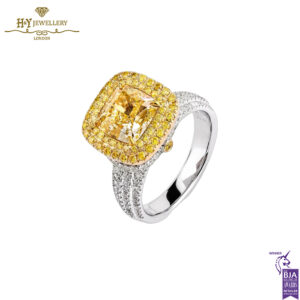 White Gold Brilliant & Cushion Cut Fancy Yellow Diamond Ring - 4.55ct -0