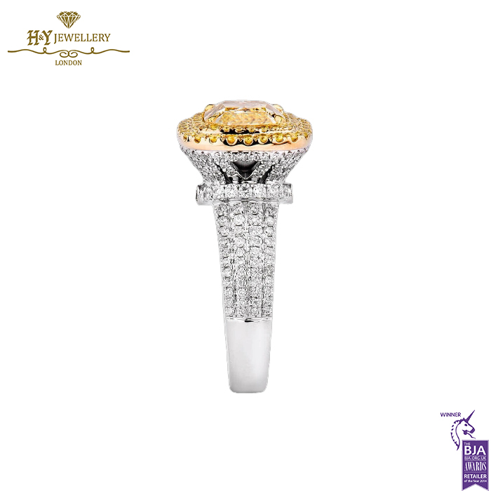 White Gold Brilliant & Cushion Cut Fancy Yellow Diamond Ring - 4.55ct -13823