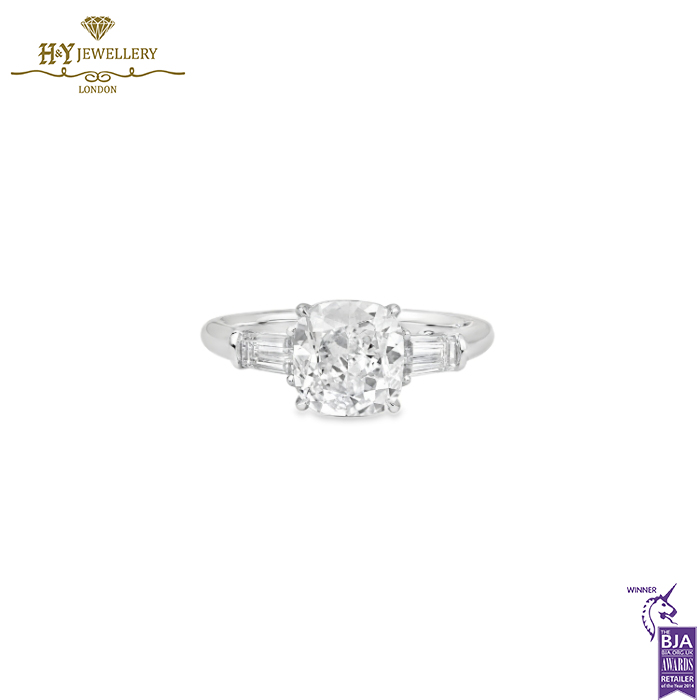 White Gold Cushion Cut & Tapered Cut Diamond Engagement Ring - 2.52ct-14728