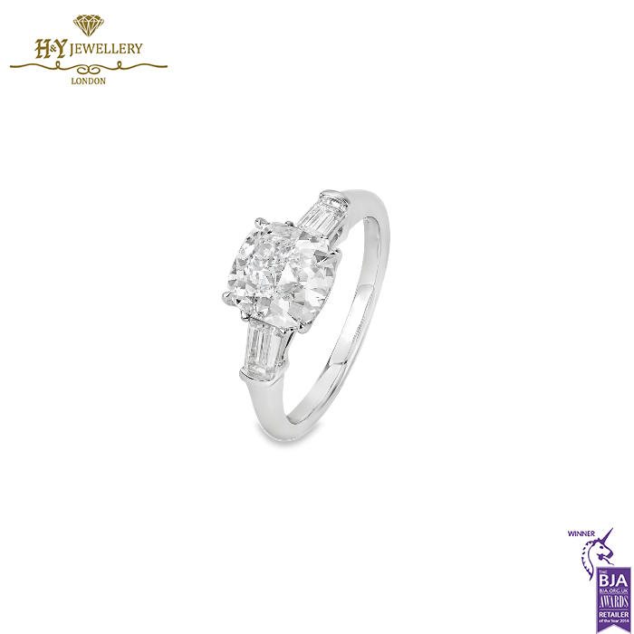 White Gold Cushion Cut & Tapered Cut Diamond Engagement Ring - 2.52ct-14730