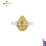 White Gold Pear Cut Yellow Diamond & Half Moon Cut Diamond Ring - 3.17ct-0