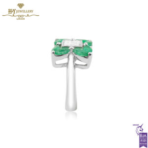 White Gold Marquise Cut Emerald & Brilliant Cut Diamond Ring - 1.55ct-14375