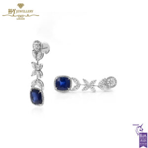 White Gold Cushion Cut Sapphire, Marquise & Brilliant Cut Diamond Earrings - 11.62ct-14407