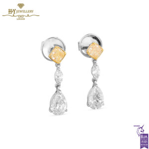 White Gold Mix Cut Fancy Diamond & Colorless Diamond Earrings - 3.16ct-14413