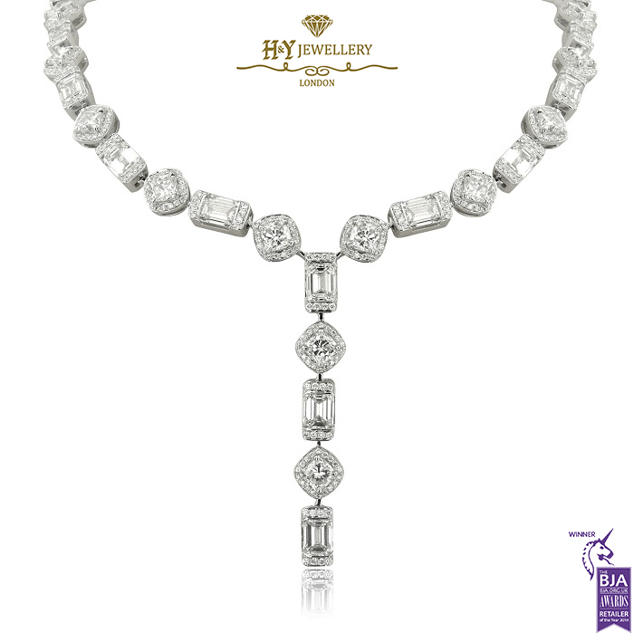 White Gold Mixed Cut Diamond Necklace - 24.09ct-0