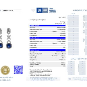 White Gold Cushion Cut Sapphire, Marquise & Brilliant Cut Diamond Earrings - 11.62ct-5615