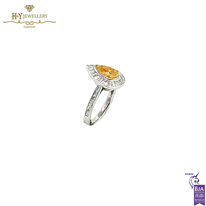 White Gold Pear Cut Fancy Yellow & Baguette Cut Diamond Ring - 3.08ct-17550
