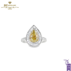 White Gold Pear Cut Fancy Yellow & Baguette Cut Diamond Ring - 3.08ct-0