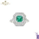 White Gold Cushion Cut Natural Zambian Emerald & Brilliant Cut Diamond Ring - 1.60ct-0