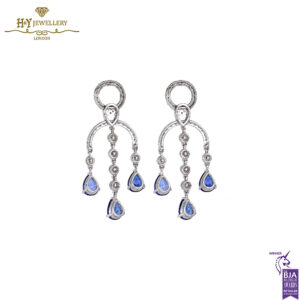 White Gold Pear Cut Sapphire & Brilliant Cut Diamond Chandelier Earrings - 9.45ct-14527