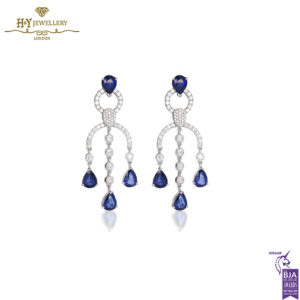 White Gold Pear Cut Sapphire & Brilliant Cut Diamond Chandelier Earrings - 9.45ct-0