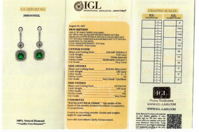 White Gold Square Emerald Cut Emerald & Octagon with Brilliant Cut Diamond Earrings - 6.11ct-5956