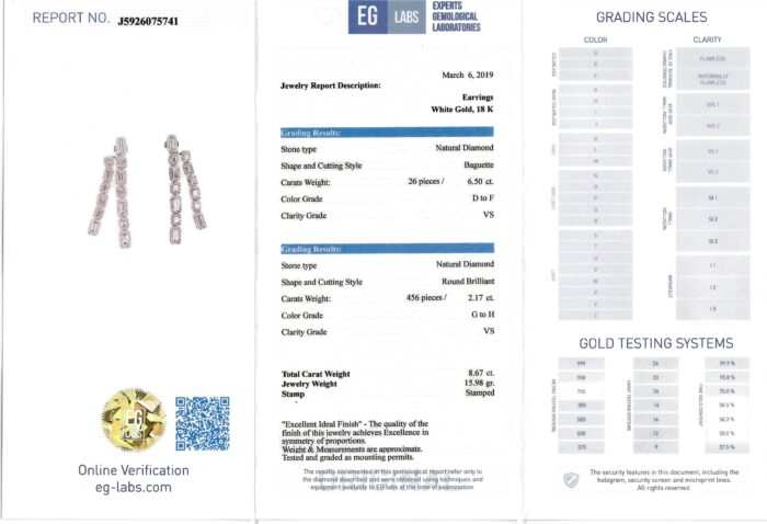 White Gold Baguette & Brilliant Cut Diamond Earrings - 8.67ct-11749