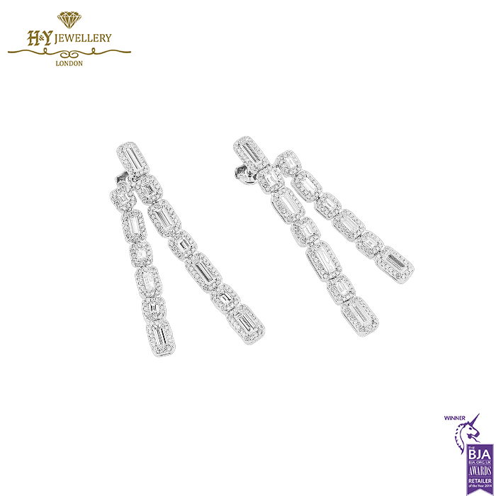 White Gold Baguette & Brilliant Cut Diamond Earrings - 8.67ct-14434