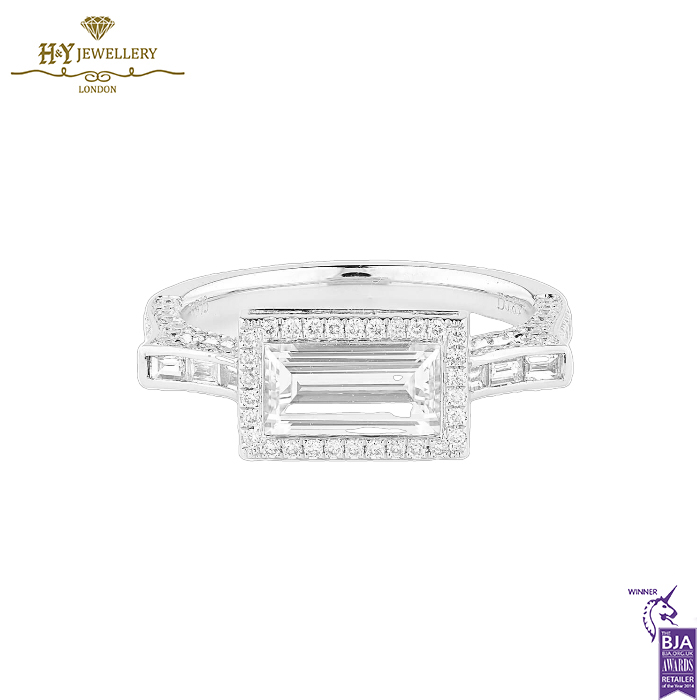 White Gold Baguette Cut & Brilliant Cut Diamond Ring - 1.76ct-0