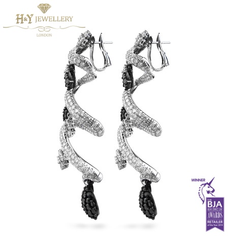 White Gold Black and White Diamond Necklace and Earrings set - 80.71 ct -6623