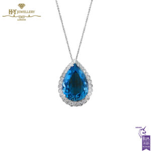 White Gold Pear Cut Blue Topaz & Brilliant Cut Diamond Necklace - 11.64ct-0