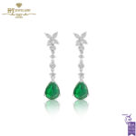 White Gold Pear Cut Emerald & Brilliant Cut Diamond Earrings - 3.59ct-0