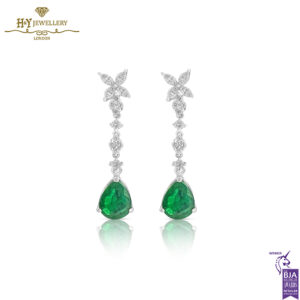 White Gold Pear Cut Emerald & Brilliant Cut Diamond Earrings - 3.59ct-0
